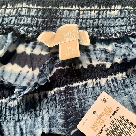 Michael Kors Women's Ruffled Off the Shoulder LS Tie Dye Top in Chambray NWT - M - Picture 7 of 10